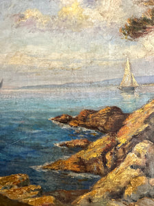  Vintage 1940's  seascape coastal vintage oil painting on canvas signed and dated 1946