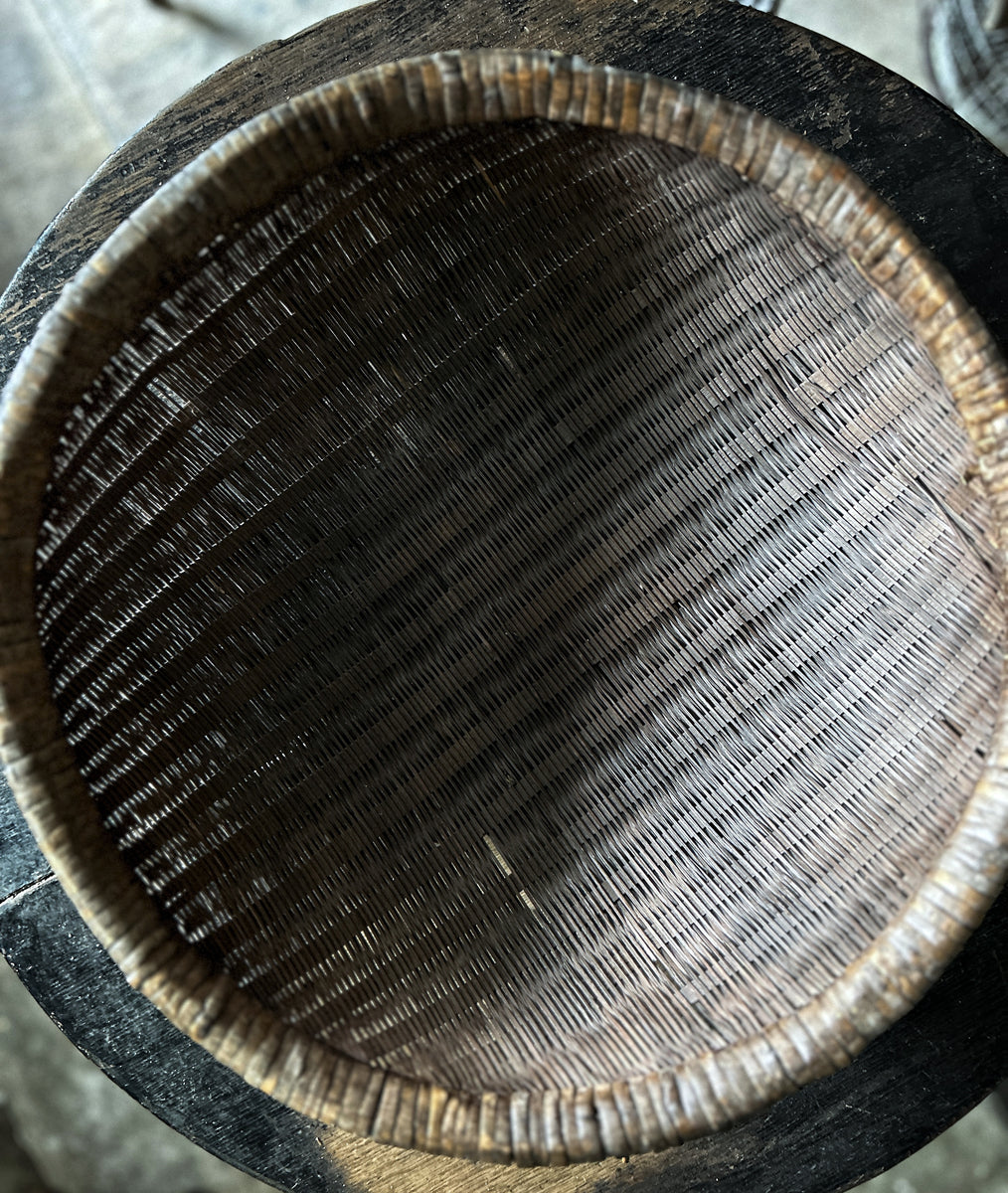 Antique Japanese woven willow market basket The Old Potato Store