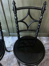 Load image into Gallery viewer, Aesthetic movement Edwardian early 20th century antique black painted bent wood chairs pair