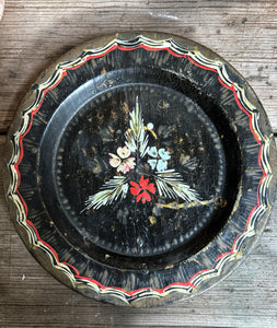 An Antique Norwegian Scandinavian Rosemaling wooden hand painted folk art dish