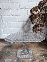 Load image into Gallery viewer, Vintage pressed glass, diamond cut, hobnail design, 1930's cake stand