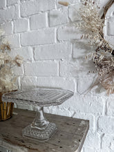 Load image into Gallery viewer, Vintage pressed glass, diamond cut, hobnail design, 1930's cake stand