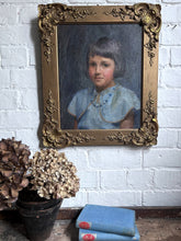 Load image into Gallery viewer, Early 20th Century inter war period realism portrait painting oil on canvas girl in blue cape
