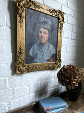 Load image into Gallery viewer, Early 20th Century inter war period realism portrait painting oil on canvas girl in blue cape