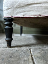 Load image into Gallery viewer, French antique Louis III deconstructed arm chair in cream blue ticking stripe fabric