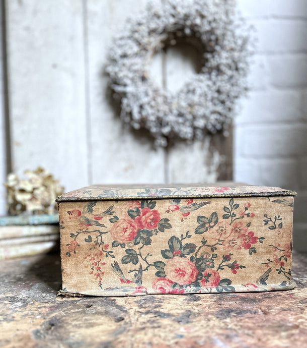 French antique floral fabric covered keepsake box