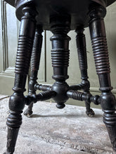 Load image into Gallery viewer, Late 19th Century American piano stool with glass ball feet & carpet tapestry fabric seat