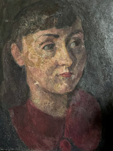 Mid Century oil painting portrait on board woman girl dated 1949 Slade School style