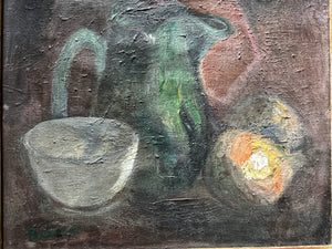 Mid Century still life abstract oil painting on canvas framed