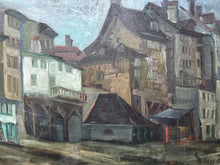 Load image into Gallery viewer, Mid 20th Century Street scene landscape oil painting on wooden panel signed