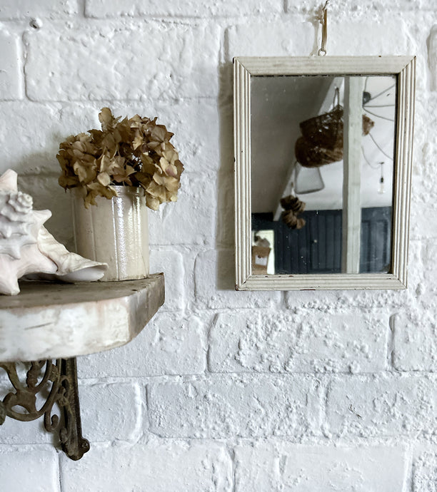 Small white wooden painted vintage wall mirror
