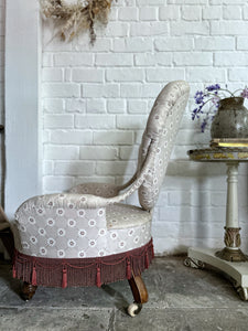 Vintage 1940's floral chintz fringed fabric bedroom chair