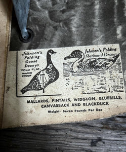 Vintage 1940's folding waxed card decoy goose R Johnson Seattle Washington USA