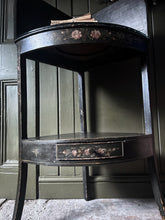 Load image into Gallery viewer, 18th century Georgian antique polychrome hand painted floral corner wash stand