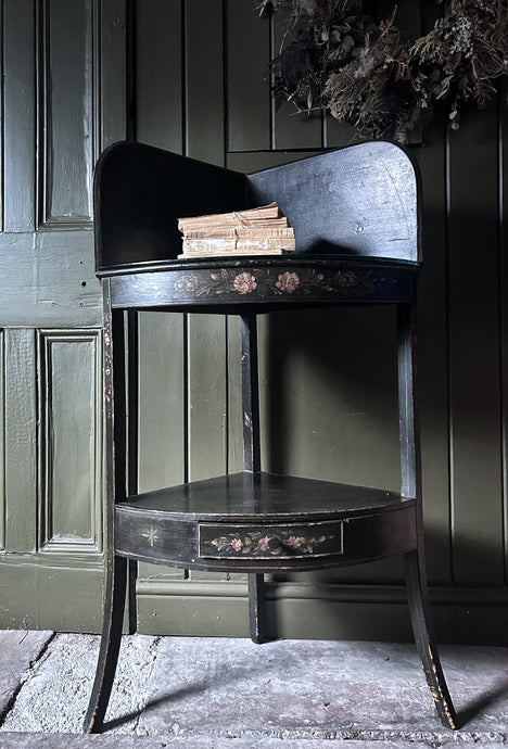 18th century Georgian antique polychrome hand painted floral corner wash stand