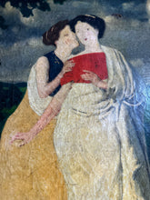 Load image into Gallery viewer, Early 19th Century antique oil painting portrait of two ladies in naive style