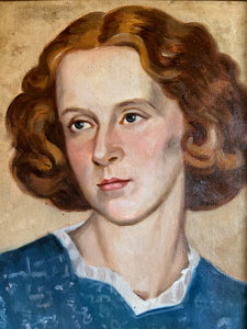 1940's mid 20th Century woman lady oil painting portrait on board