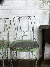 Load image into Gallery viewer, A pair of 1940&#39;s vintage French metal twisted wire green garden bistro chairs