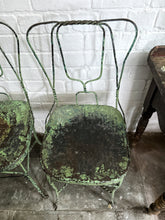 Load image into Gallery viewer, A pair of 1940&#39;s vintage French metal twisted wire green garden bistro chairs