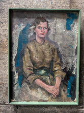 Load image into Gallery viewer, 1950's Mid 20th Century Mixed Media portrait painting of a woman seated