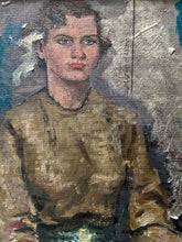 Load image into Gallery viewer, 1950's Mid 20th Century Mixed Media portrait painting of a woman seated