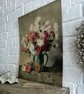 1950's vintage still life water colour painting flowers in jug