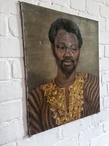 1970's Mid Century portrait oil painting on canvas man in kaftan
