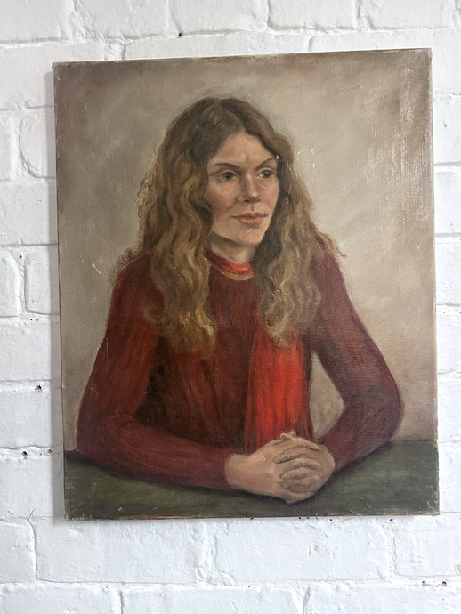 1970's portrait oil painting on canvas female lady