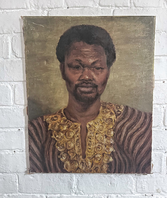1970's Mid Century portrait oil painting on canvas man in kaftan