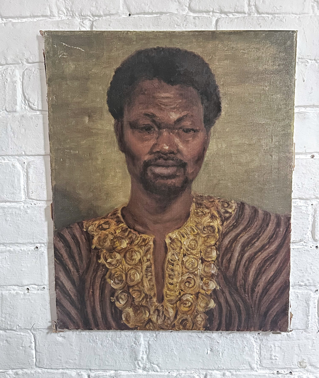 1970's Mid Century portrait oil painting on canvas man in kaftan