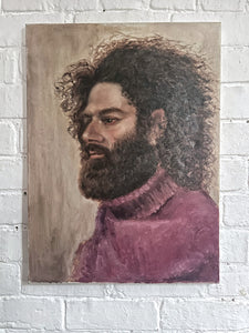 1970's Mid 20th Century portrait oil painting on canvas man with beard.