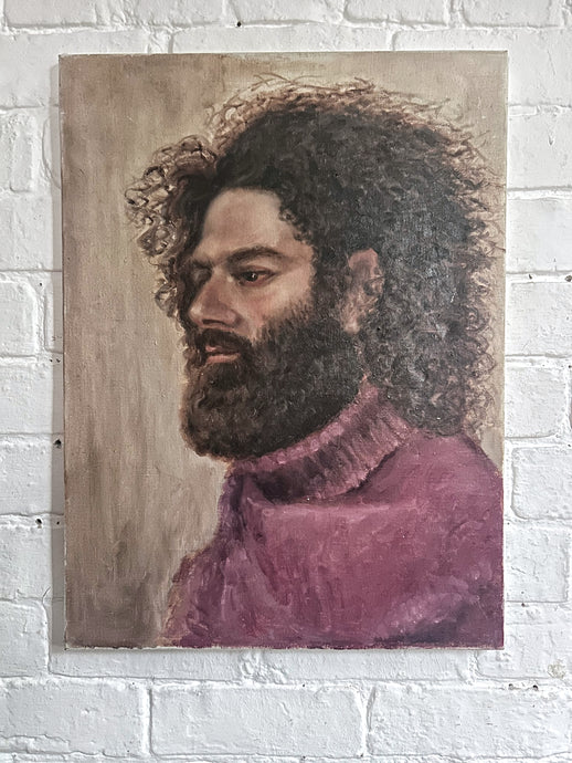 1970's Mid 20th Century portrait oil painting on canvas man with beard.