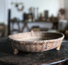 Load image into Gallery viewer, Antique Japanese food market willow woven basket on bamboo feet