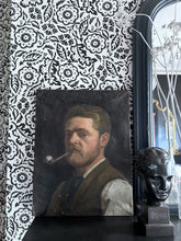 Load image into Gallery viewer, 19th Century antique portrait painting man with pipe oil on canvas