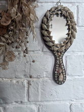 Load image into Gallery viewer, 19th Century antique shell covered grotto art sailors souvenir wall hanging hand mirror