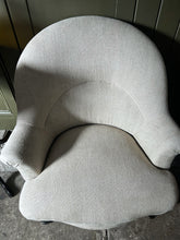 Load image into Gallery viewer, 19th Century antique French napoleon III tub chair with ebonised legs reupholstered in 100% linen fabric