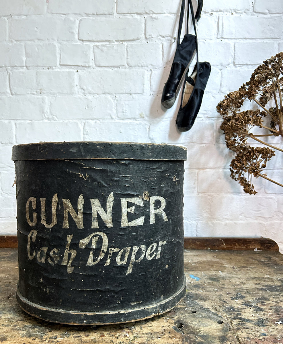 19th Century antique drapers steamed bentwood storage box with origina ...