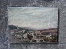 Load image into Gallery viewer, 19th Century antique oil painting moorland landscape child bather