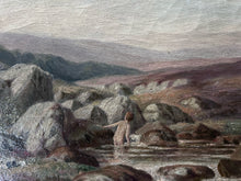 Load image into Gallery viewer, 19th Century antique oil painting moorland landscape child bather