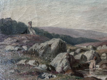 Load image into Gallery viewer, 19th Century antique oil painting moorland landscape child bather