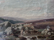 Load image into Gallery viewer, 19th Century antique oil painting moorland landscape child bather