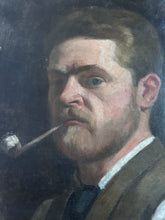 Load image into Gallery viewer, 19th Century antique portrait painting man with pipe oil on canvas
