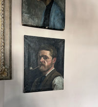 Load image into Gallery viewer, 19th Century antique portrait painting man with pipe oil on canvas