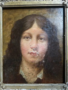 19th Century antique double sided oil painting potrait on board seascape coastal/portrait