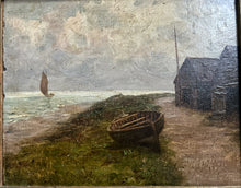 Load image into Gallery viewer, 19th Century antique double sided oil painting potrait on board seascape coastal/portrait