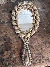 Load image into Gallery viewer, 19th Century antique shell covered grotto art sailors souvenir wall hanging hand mirror