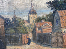 Load image into Gallery viewer, 19th Century antique signed Swedish landscape village scene oil painting on canvas