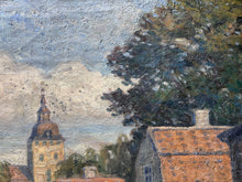 Load image into Gallery viewer, 19th Century antique signed Swedish landscape village scene oil painting on canvas
