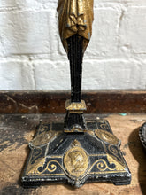 Load image into Gallery viewer, 19th Century cast iron Grand tour style souvenir candlestick black &amp; gold painted