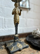 Load image into Gallery viewer, 19th Century cast iron Grand tour style souvenir candlestick black &amp; gold painted